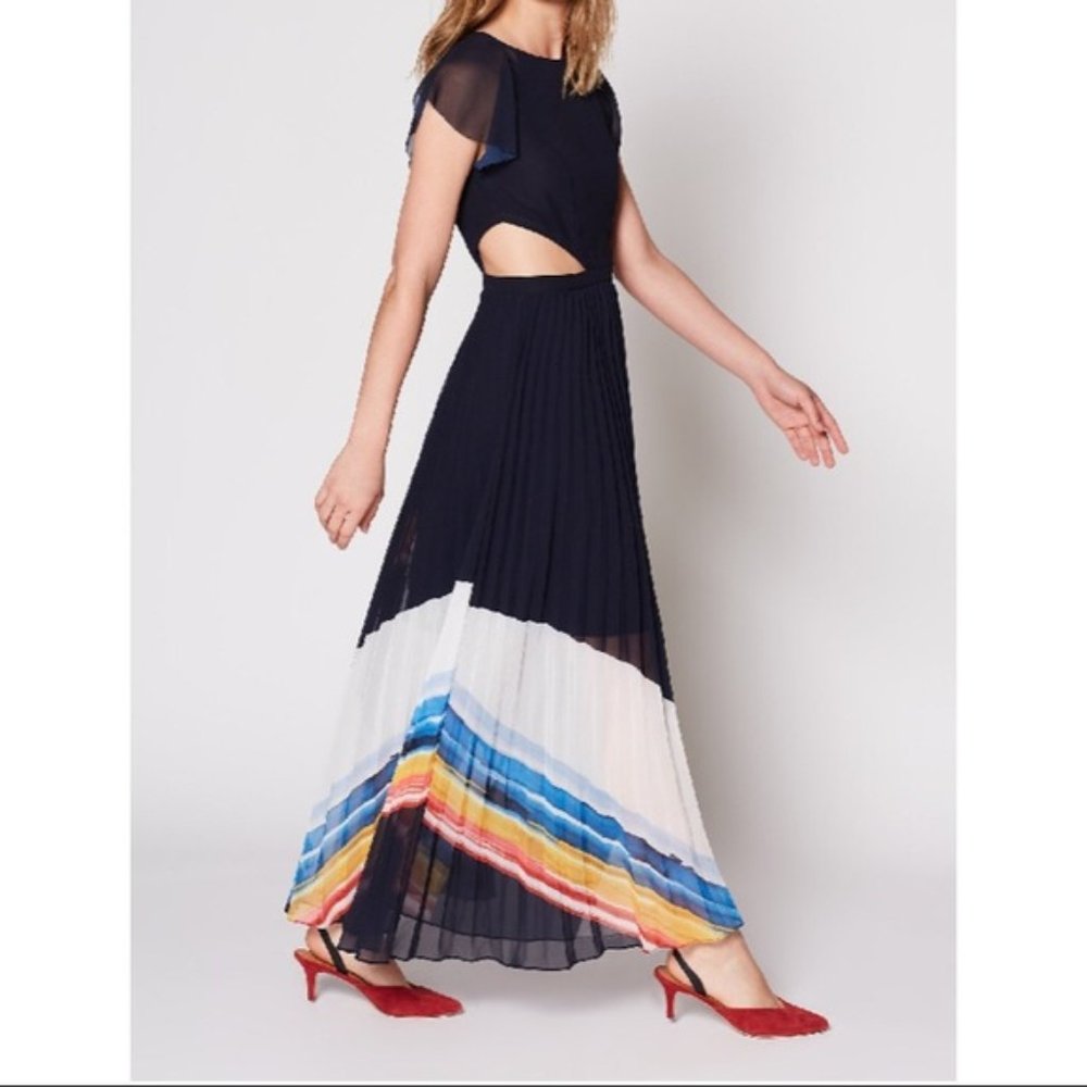 Joie Cutout flutter sleeve Colorblock maxi dress